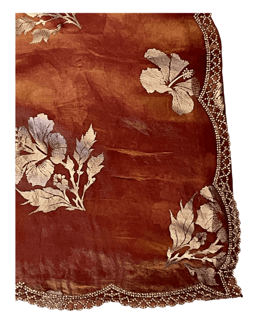 Burnt Orange / Rust - Floral Printed Blouse Piece - UK stock - 24hr Dispatch - RS2504 VP - Prachy Creations