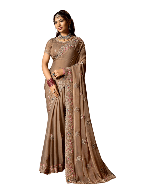 Champagne / Beige - Fancy Party Saree with Blouse Piece - UK stock - 24hr Dispatch - LTF905 07VV26 - Prachy Creations