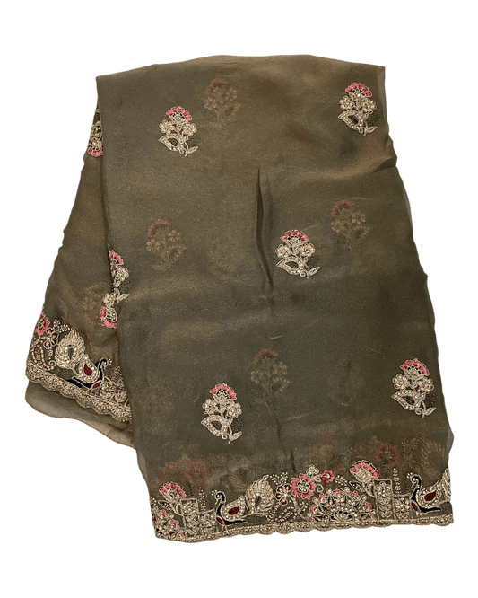 Champagne / Beige - Fancy Party Saree with Blouse Piece - UK stock - 24hr Dispatch - LTF905 07VV26 - Prachy Creations