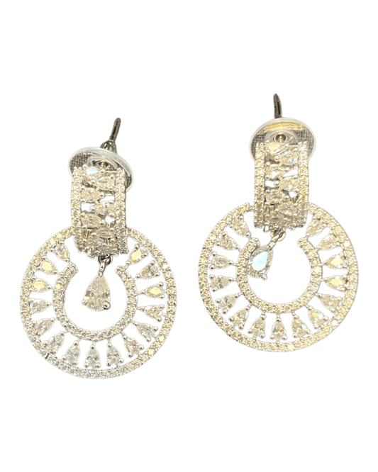 Clear - Medium - Silver Finish Traditional Earrings - Bollywood - Weddings - AE2608 J - Prachy Creations