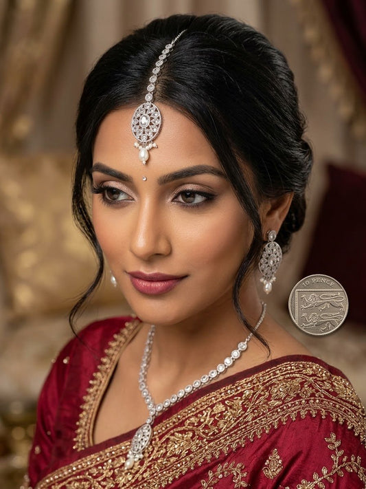 Clear - Silver Finish Medium Size Tika Head Piece - Indian Ladies Fashion Jewellery - AE2442 11Vp24 - Prachy Creations
