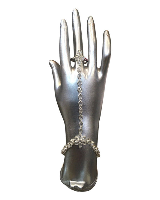 Clear - Silver Finish Panja / Indian Ladies Hand Accessory - Fashion Jewellery - Bollywood - Weddings - KAJ999 Tp 1023 - Prachy Creations