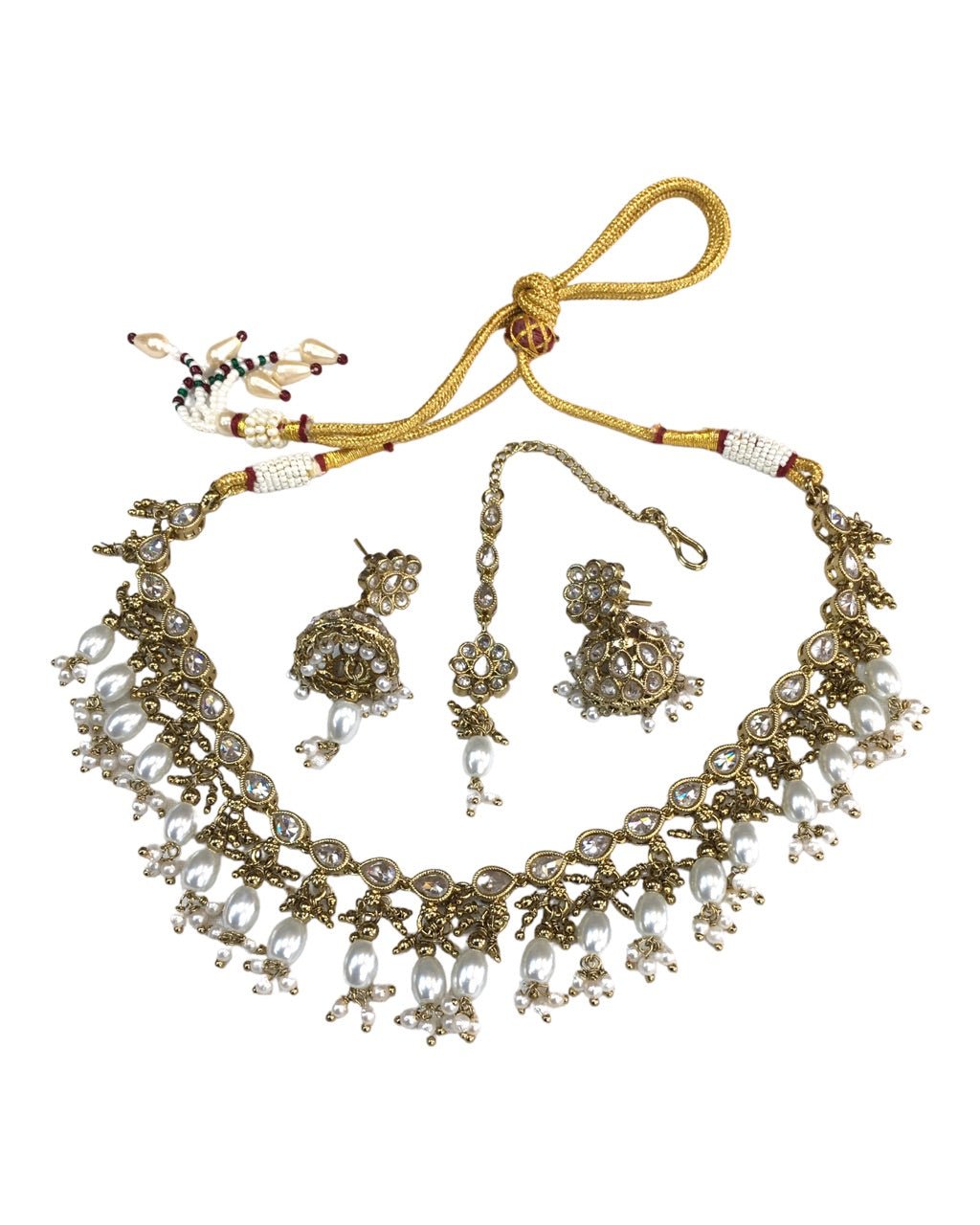Clear White - Antique Gold Finish Choker Necklace set - Bollywood - Weddings - HB972 KY 0523 - Prachy Creations