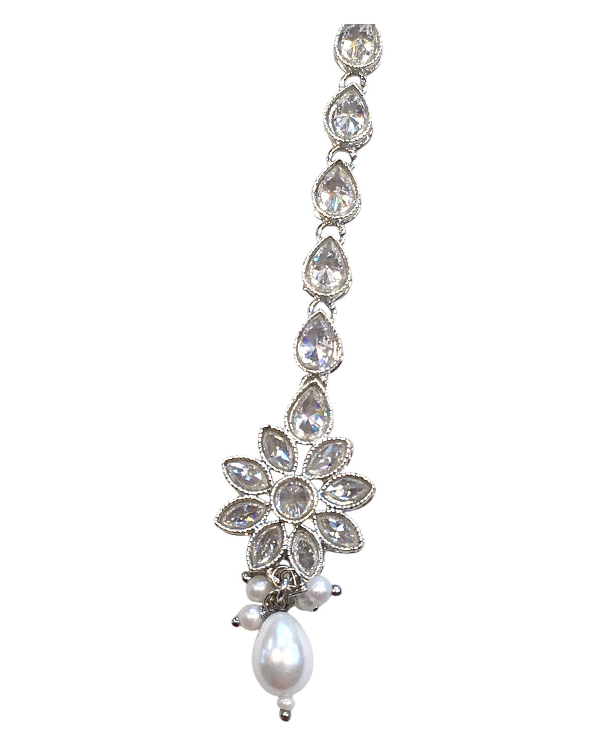 Clear / White - Silver Finish Medium Size Tika Head Piece - Indian Ladies Fashion Jewellery - AE2437 11Vp24 - Prachy Creations