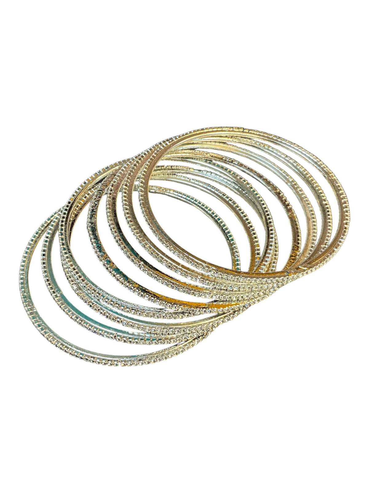 Clear / White Stones Silver Finish - Set of 8 Diamante Stone Bangles - M to XXL - HAN2602 07Ka26 - Prachy Creations