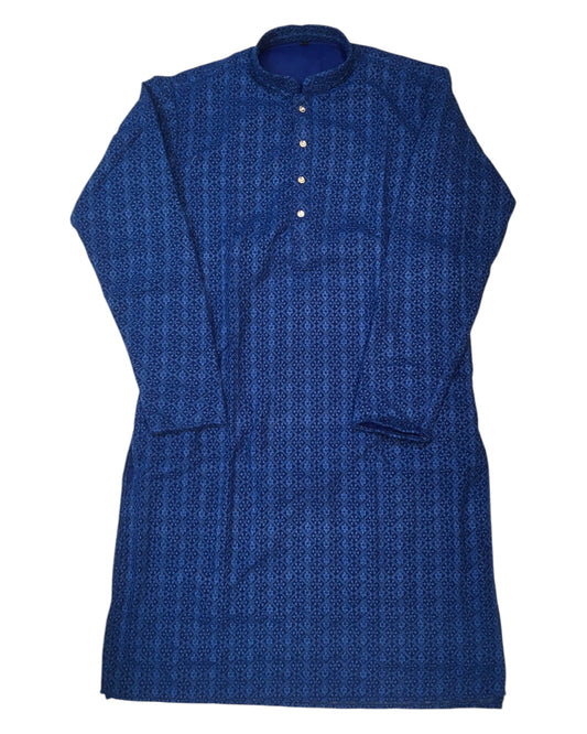 Cobalt Blue - Rich Lucknowi Mens Indian Kurta set with Elasticated smart Pants - Weddings / Walimas , Sangeet, Eid, Mehndi / Henna - KCS1037 VR 0225 - Prachy Creations