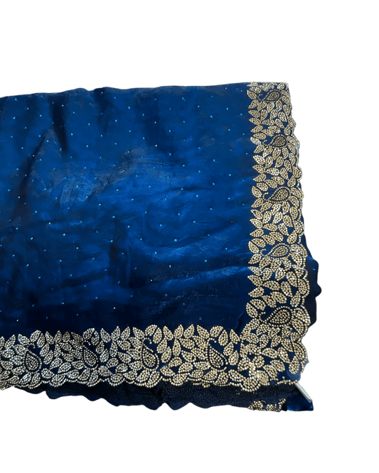 Cobalt Blue - Soft Crepe - Stone Work Saree with Blouse Piece - UK stock - 24hr Dispatch - RS2540 TV - Prachy Creations