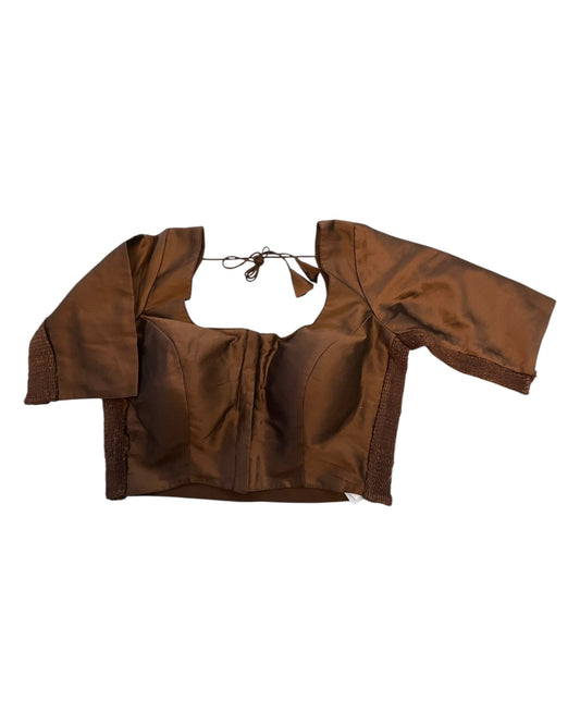 Coffee Brown - HYBRID Silky Saree blouse - With Elastic on both side for Great fit - Size 36",38", 40" S M L - VAM1216 Ap - Prachy Creations