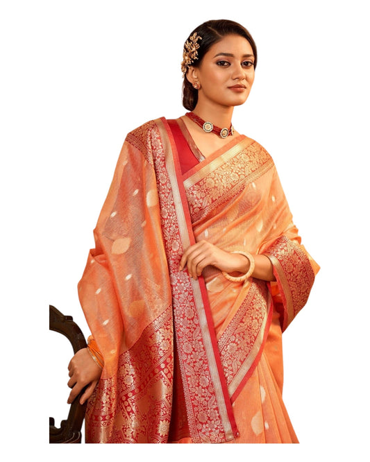 Coral - Handloom - Cotton Silky Banarasi Saree with Blouse Piece - RP84003 10KP25 - Prachy Creations