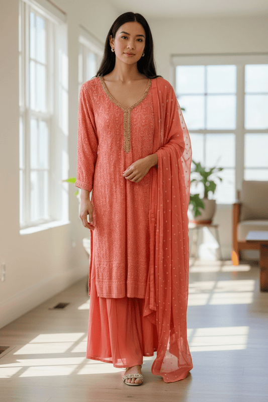Coral - Ladies Medium Top Palazzo Trousers Suit - Size 14 (40") - KTC241030 JY - Prachy Creations