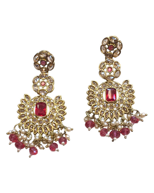 Coral - Large - Antique Gold Finish Traditional Earrings - Bollywood - Weddings - PRI1773 11Tp24 - Prachy Creations