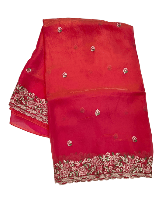 Coral Pink - Fancy Party Saree with Blouse Piece - UK stock - 24hr Dispatch - LTF4603 07VY26 - Prachy Creations