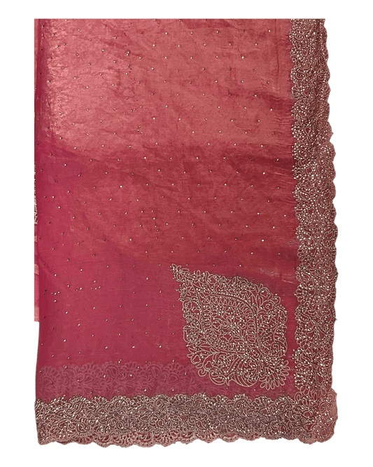 Coral - Rich Saree with Thread / Stone Embroidery and Blouse Piece - UK stock - 24hr Dispatch - RS2525 VJ - Prachy Creations