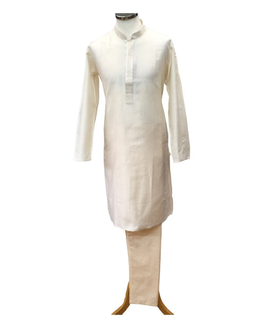 Cream - Cotton Silky Self Brocade Mens Kurta Set - Sangeet Mehendi Haldi - KCS1003 KK 1123 - Prachy Creations