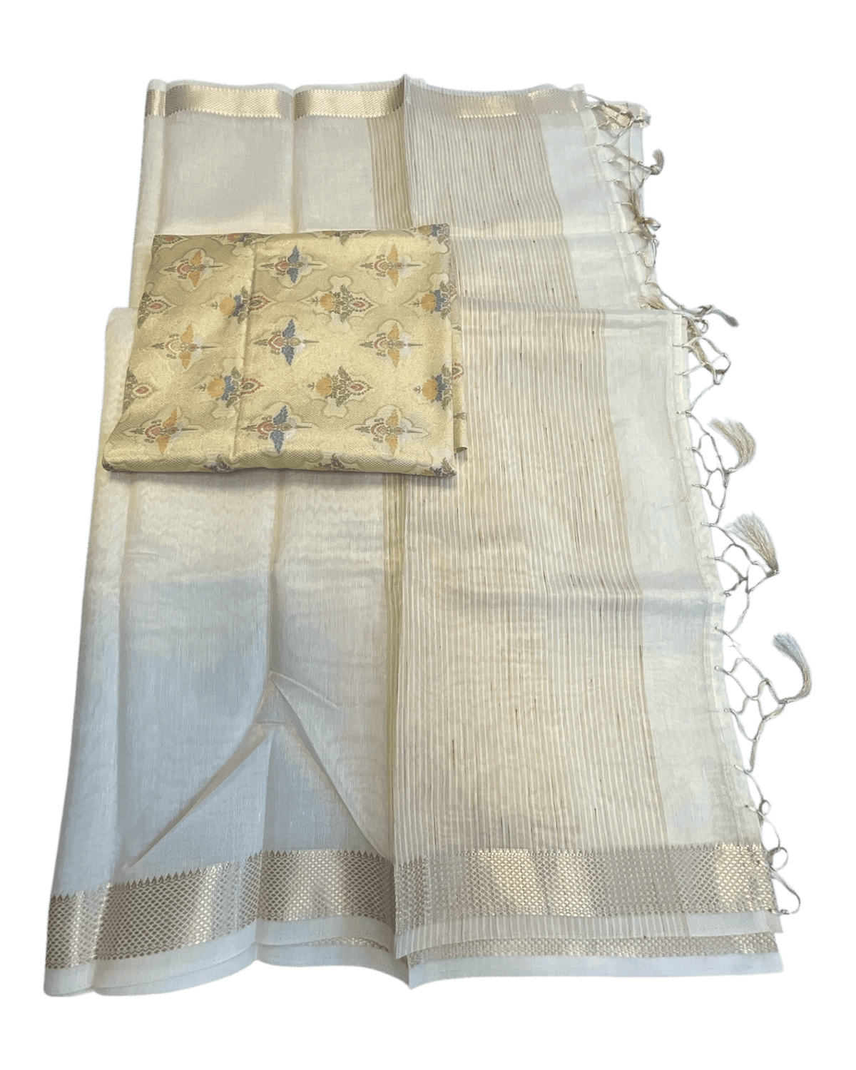 Cream - Fancy Cotton Silky Saree with Brocade Blouse Piece - UK Stock - 2/3 days Delivery 12KP25 RT411006 - Prachy Creations