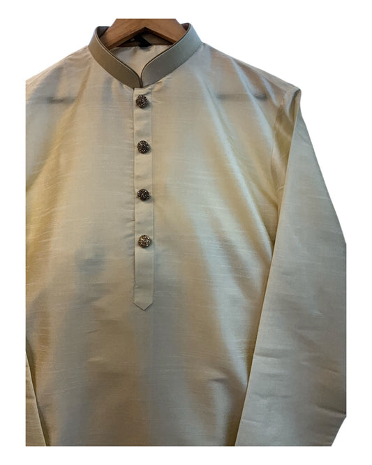Cream / Light Gold - Silky Mens Indian Kurta set - UK Stock - Ideal to Pair with a Waistcoat - VEE1095 KJ - Prachy Creations