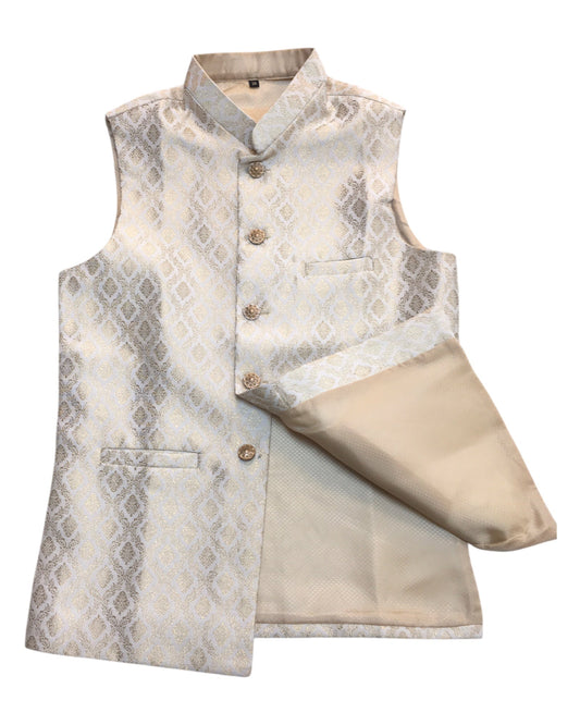Cream - Rich Banarasi Brocade Handloom Brocade Mens Waistcoat - UK Stock- Dispatch in 24 hrs - KCS241107 KP - Prachy Creations