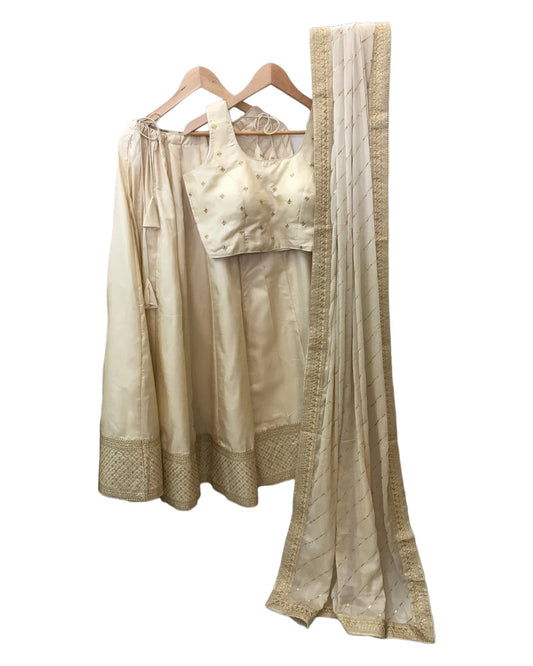 Cream - Silky Lehenga Set - Weddings ,Bridesmaids, Sangeet, Henna, Haldi - 24h Dispatch - AF2414 TT 0624 - Prachy Creations