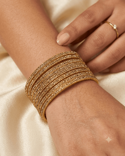 Dark / Antique Gold Finish - Set of 8 Stone Bangles - M to XXL - HAN2601 07Ka26 - Prachy Creations