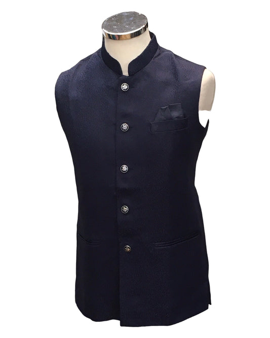 Dark Blue - Rich Suiting Material Mens Indian Waistcoat - Amazing Fit - Great Quality - YD2419 KC 0824 - Prachy Creations
