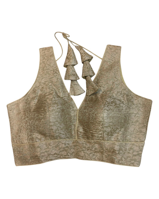 Dark Gold - Crushed Brocade Tissue Saree / Lehenga Blouse - With Cups - Margin to loosen - UK Stock - AF2502 C 1224 - Prachy Creations