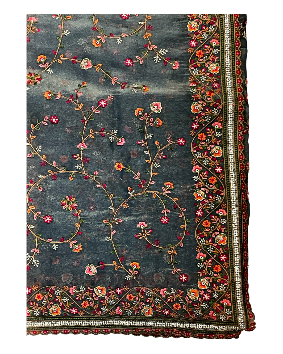 Dark Grey - Classic Saree with Thread Work and Blouse Piece - UK stock - 24hr Dispatch - RS2513 TA - Prachy Creations