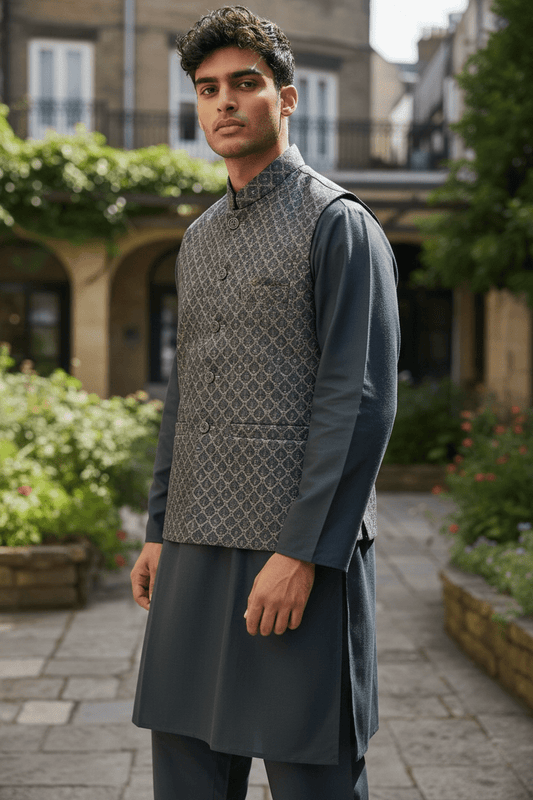 Dark Grey - Mens Indian Waistcoat & Kurta Set - UK Stock - 24 hr Dispatch - KCS4010 03VJ26 - Prachy Creations