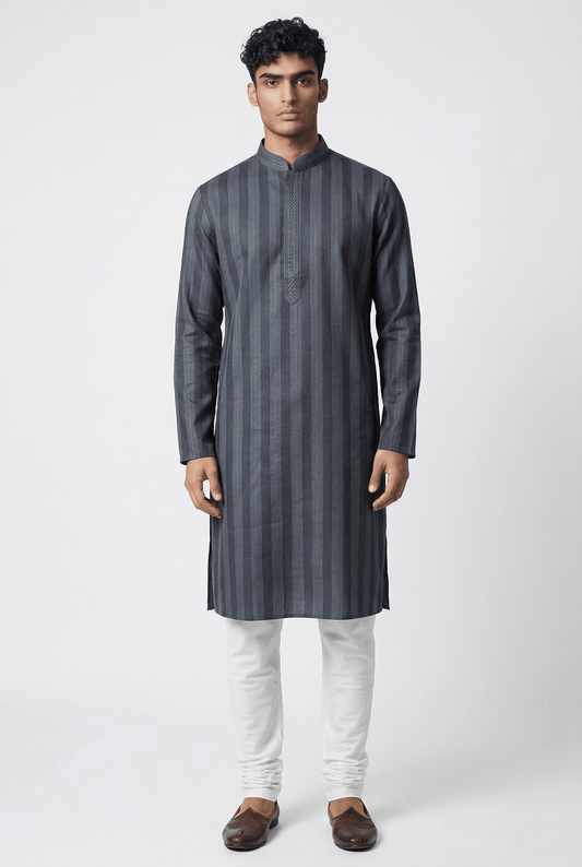 Dark Grey - Silky - Mens Indian Kurta set - Weddings / Walimas , Sangeet, Eid, Mehndi / Henna - NAD2514 01KP25 - Prachy Creations