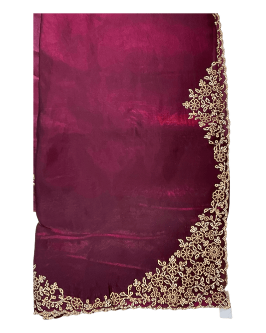 Dark Magenta - Rich Saree with Stone Work Border and Blouse Piece - UK stock - 24hr Dispatch - RS2511 TA - Prachy Creations