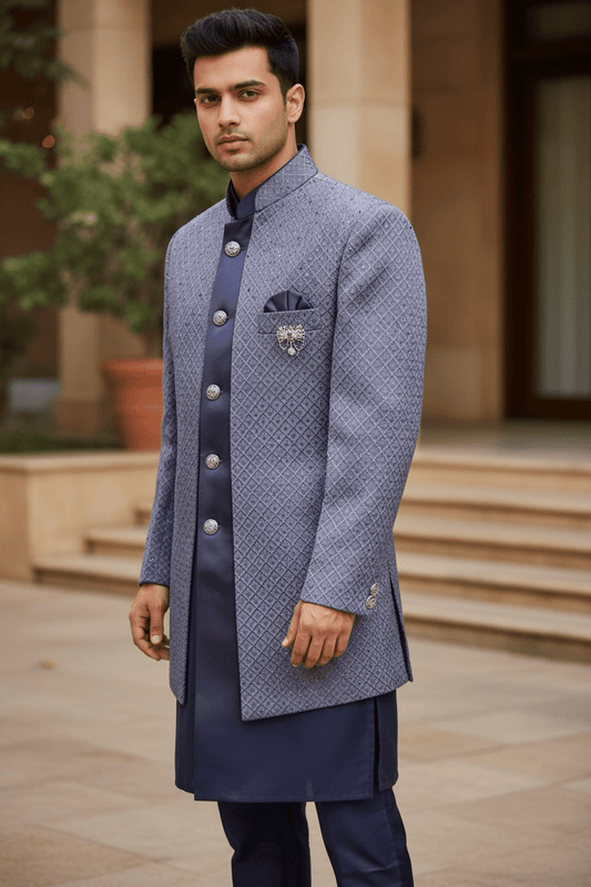 Dark Mauve - PREMIUM Mens Knee Length Jacket with Long Waistcoat - Sherwani / Indo Western - Fantastic Fit - KCS6633 05RY25 - Prachy Creations