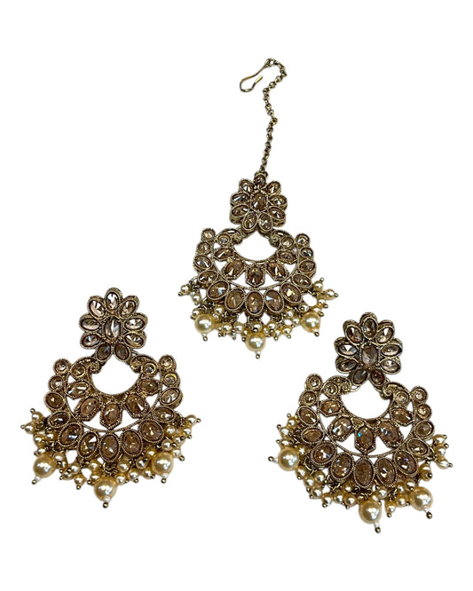 Dark Pearl - Large Size Antique Gold Finish Long Necklace Set with Earrings - RAK408 KY 0525 - Prachy Creations