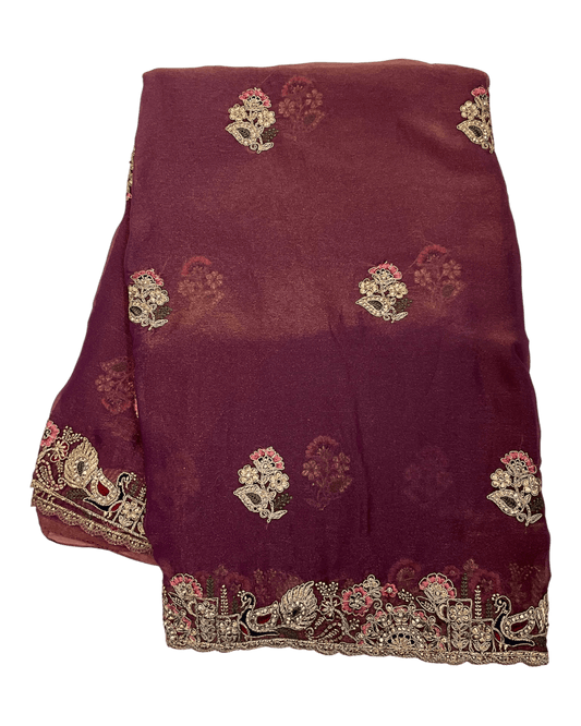 Dark Pink - Fancy Party Saree with Blouse Piece - UK stock - 24hr Dispatch - LTF904 07VV26 - Prachy Creations