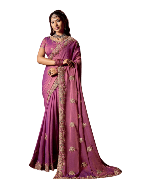 Dark Pink - Fancy Party Saree with Blouse Piece - UK stock - 24hr Dispatch - LTF904 07VV26 - Prachy Creations