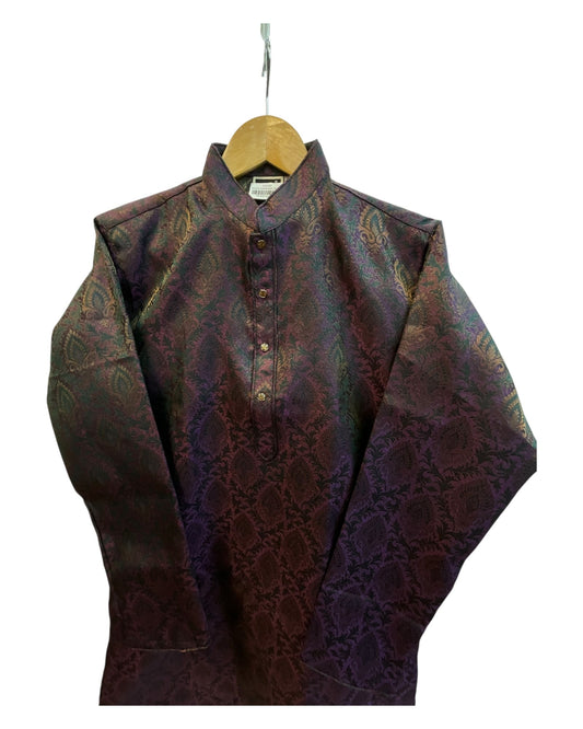 Dark Purple - Handloom Brocade Mens Indian Kurta set - UK Stock - Weddings / Walimas , Sangeet, Diwali, Eid, Mehndi / Henna - NAD25707 KA - Prachy Creations