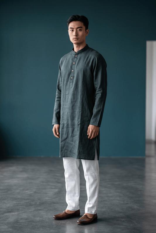 Dark Teal - Premium Linen Mens Indian Kurta set - UK Stock - Weddings / Walimas , Sangeet, Diwali, Eid, Mehndi / Henna - VEE1365 KP - Prachy Creations