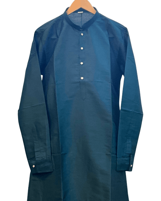 Dark Teal / Rama - Plain Silky Mens Indian Kurta set with Trousers - UK Stock - Weddings / Walimas , Sangeet, Diwali, Eid, Mehndi / Henna - EM66 05KJ26 - Prachy Creations