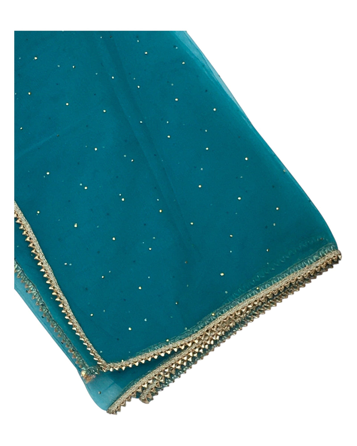 Dark Tuquoise - Ladies Net Dupatta with Gold Lace Border & Diamante - Mix N Match - VC2501 T0125 - Prachy Creations