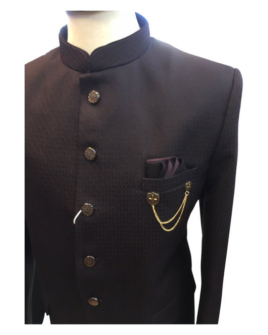 Dark Wine - PREMIUM Slim Fit Mens Self Brocade BandhGala / Prince / Chinese Collar Jacket - Fantastic Fit - Prachy Creations