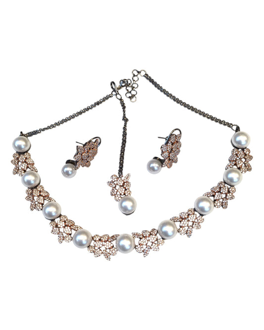 Designer American Diamond Style Oxydised Finish Medium Size Necklace Set with Earrings - AE2426 1KP24 - Prachy Creations