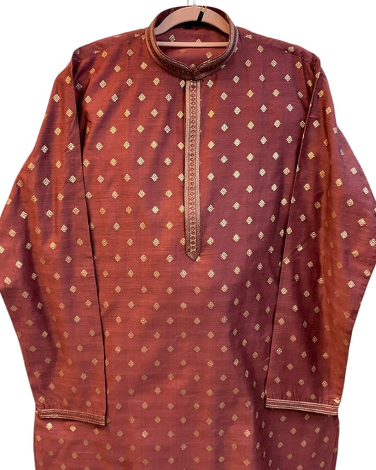 Dusty Pink - Banarasi Handloom Mens Indian Kurta set - UK Stock - Weddings / Walimas , Sangeet, Diwali, Eid, Mehndi / Henna - VEE2464 VR - Prachy Creations