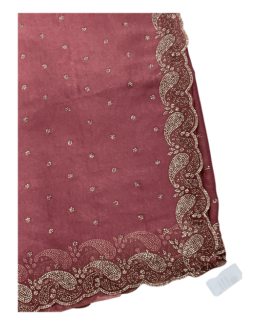 Dusty Pink - Rich Saree with Stone Work Border and Blouse Piece - UK stock - 24hr Dispatch - RS2532 TC - Prachy Creations