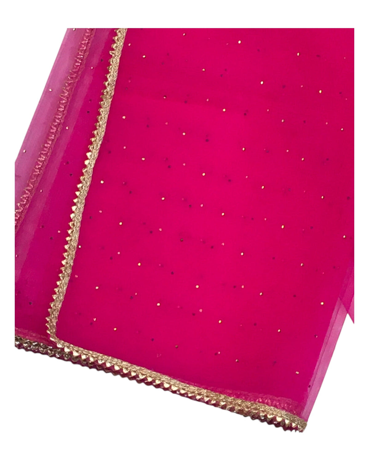 Fuchsia Hot Pink - Ladies Net Dupatta with Gold Lace Border & Diamante - Mix N Match - VC2501 T0125 - Prachy Creations