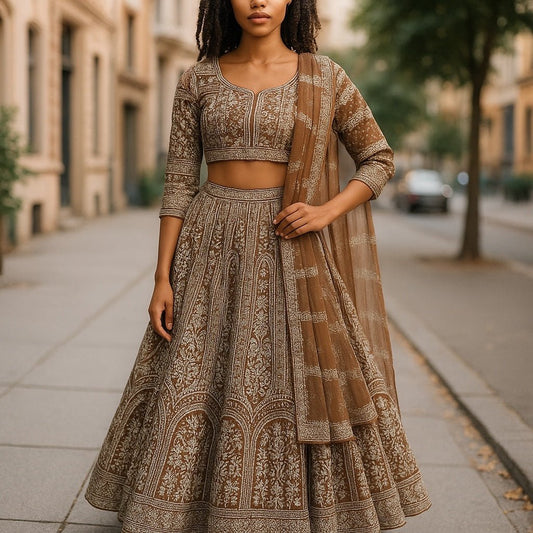 Full Mirror Work Gold Lehenga Set - Size 12 (38") - UK Stock - 24h Dispatch - KTC250655 JJ - Prachy Creations