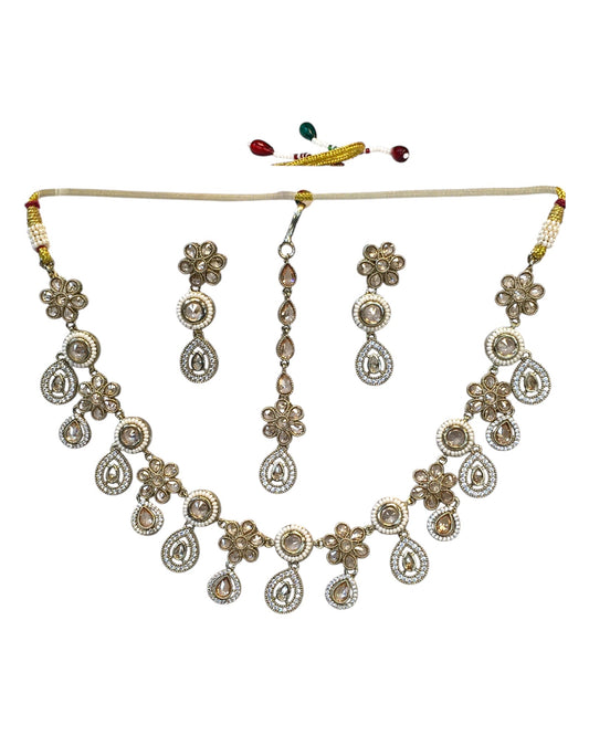 Gold - Antique Gold Finish Necklace & Earrings Set - Bollywood - Weddings - KAJ1038 11KV24 - Prachy Creations