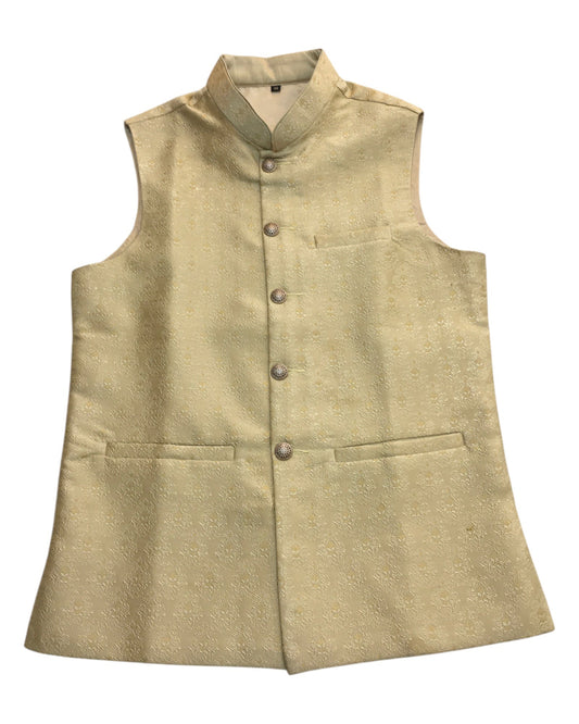 Gold - Banarasi Handloom Brocade Mens Waistcoat - UK Stock- Dispatch in 24 hrs - KCS241105 KK - Prachy Creations