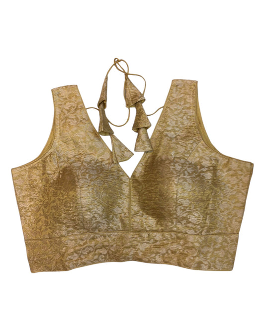 Gold - Crushed Brocade Tissue Saree / Lehenga Blouse - With Cups - Margin to loosen - UK Stock - AF2502 C 1224 - Prachy Creations