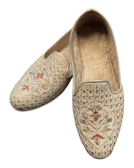 Gold Embroidered - Loafer Style Mojri - Indian Mens shoes - Mojari , Khossay - Sherwani / Kurta - PAL2603 C - Prachy Creations
