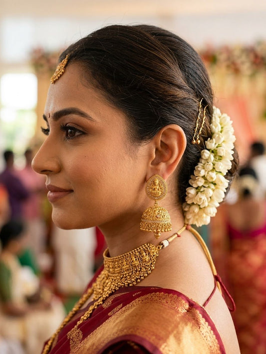 Gold Finish Temple Lakshmi & Peafowl Jhumka Earrings - Bollywood - Weddings - 15ER221 09Ap26 - Prachy Creations