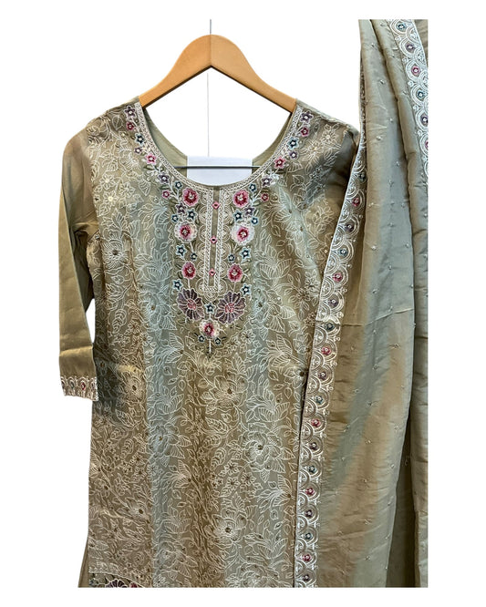 Gold - Ladies Medium Length Top Palazzo Trousers Suit - Size 12 (38") - KTC250149 TK - Prachy Creations