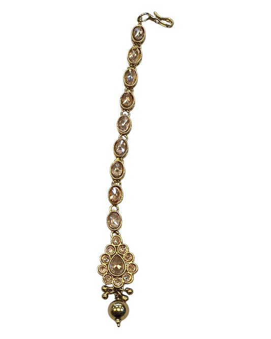 Gold / Neutral - Antique Gold Finish Small Size Tika Head Piece - Indian Ladies Fashion Jewellery - AE2431 11Vp24 - Prachy Creations